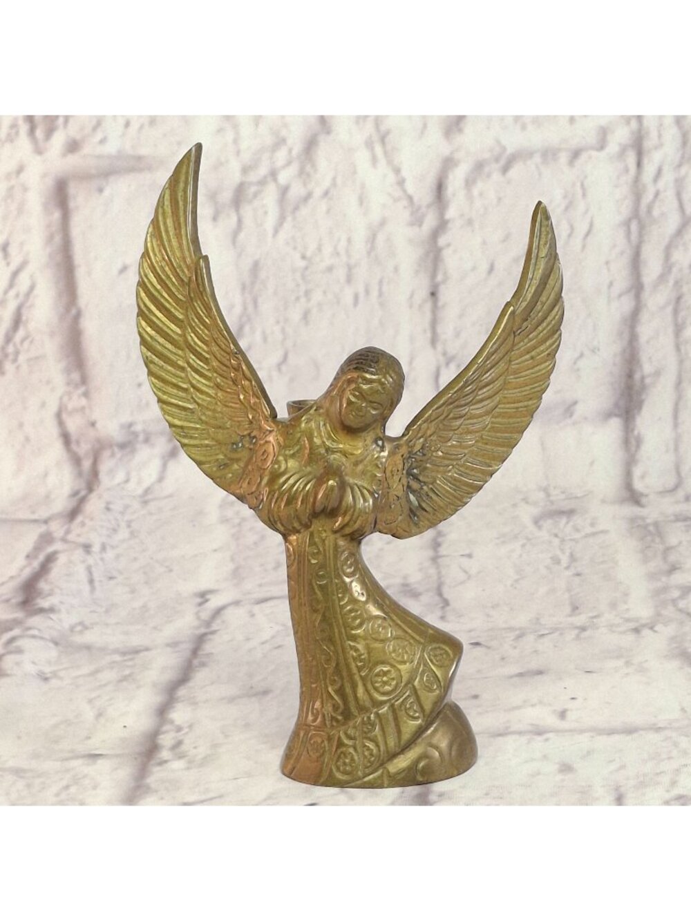 Vintage Solid Brass Angel Candle Holder Holiday Figurine 6in Tall Made In India
